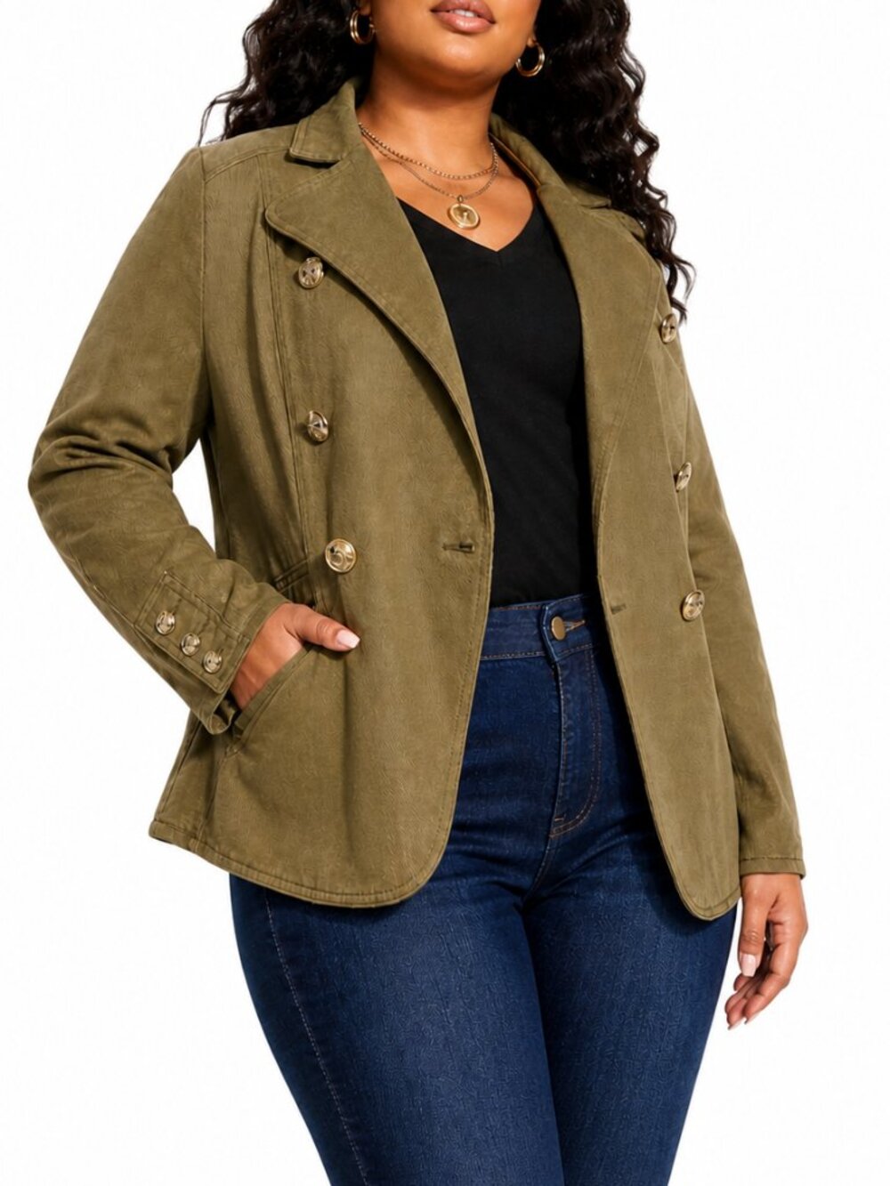 City Chic Harper Military Jacket Size 20 Khaki Gold Button Blazer NWT Plus Size